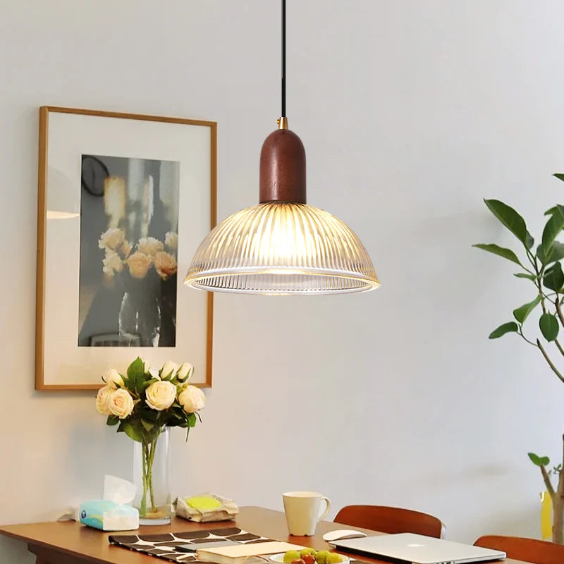 Aderynne Vintage Ribbed Glass Pendant Light