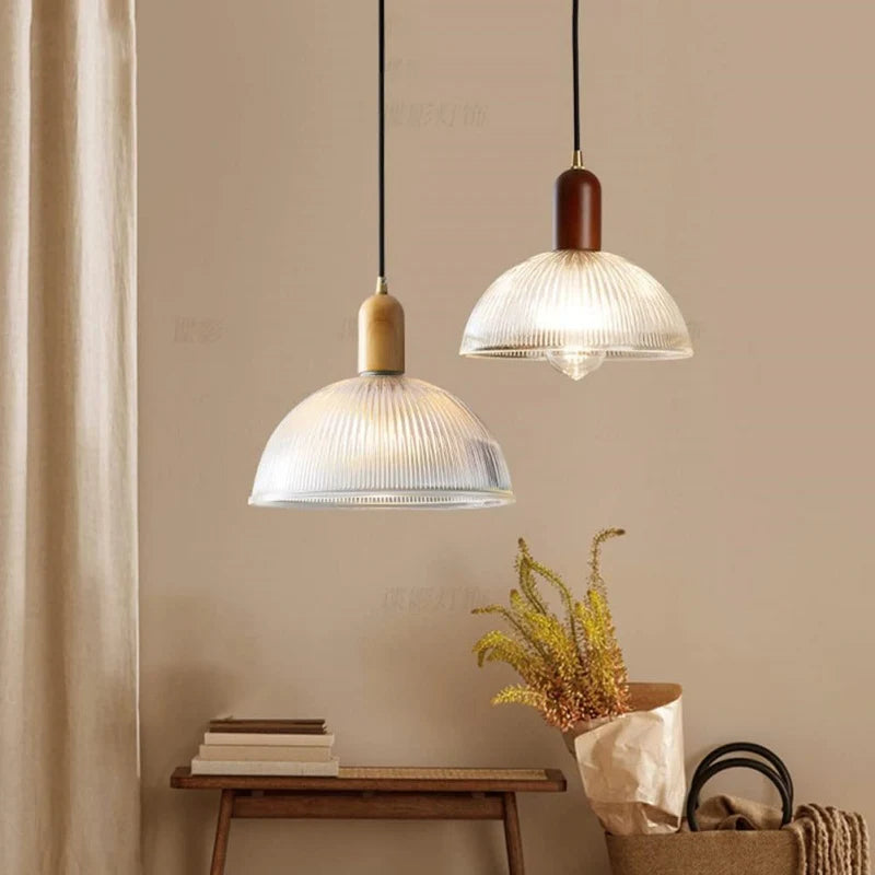Aderynne Vintage Ribbed Glass Pendant Light