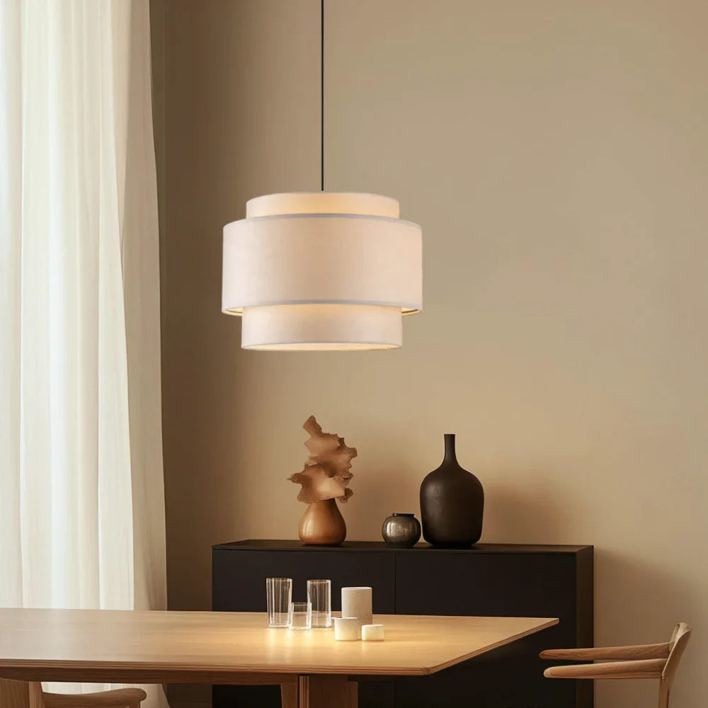 Alfheim Tiered Linen Drum Pendant Light