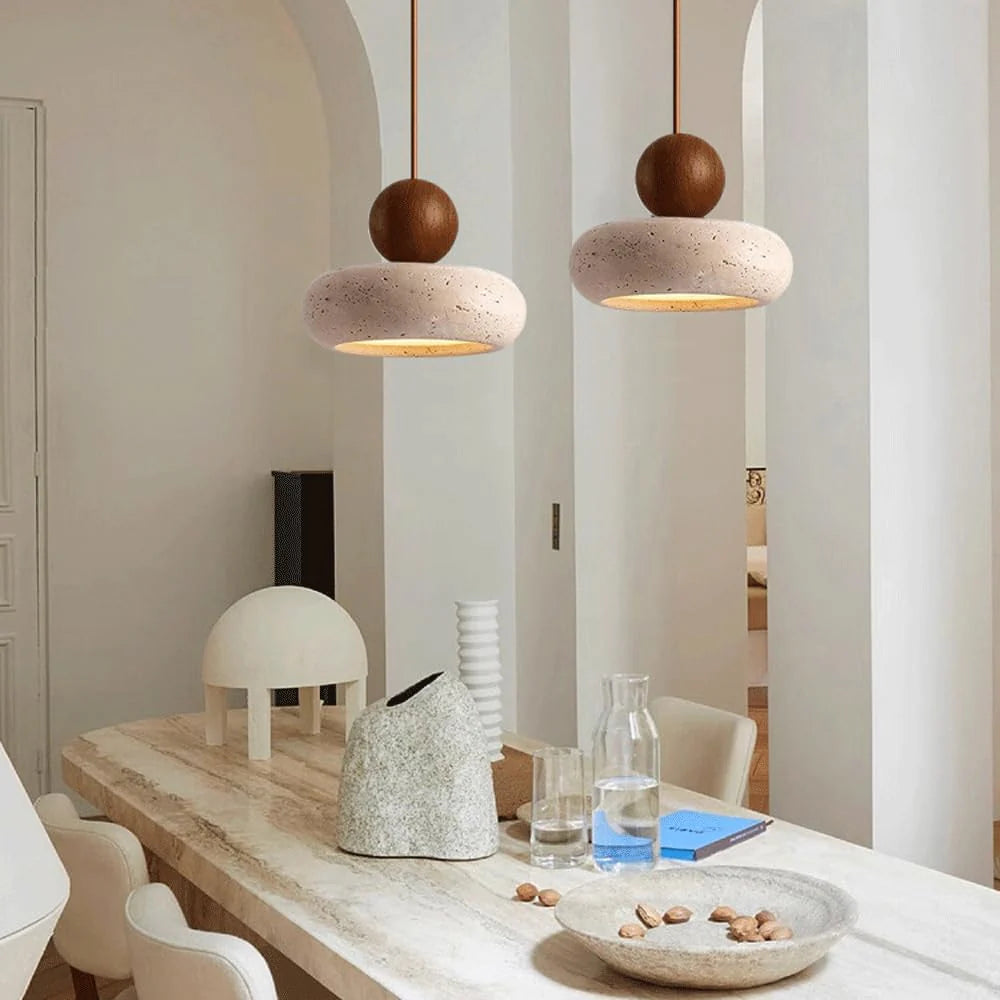 Alvione Bauhaus Natural Stone Travertine Pendant Light