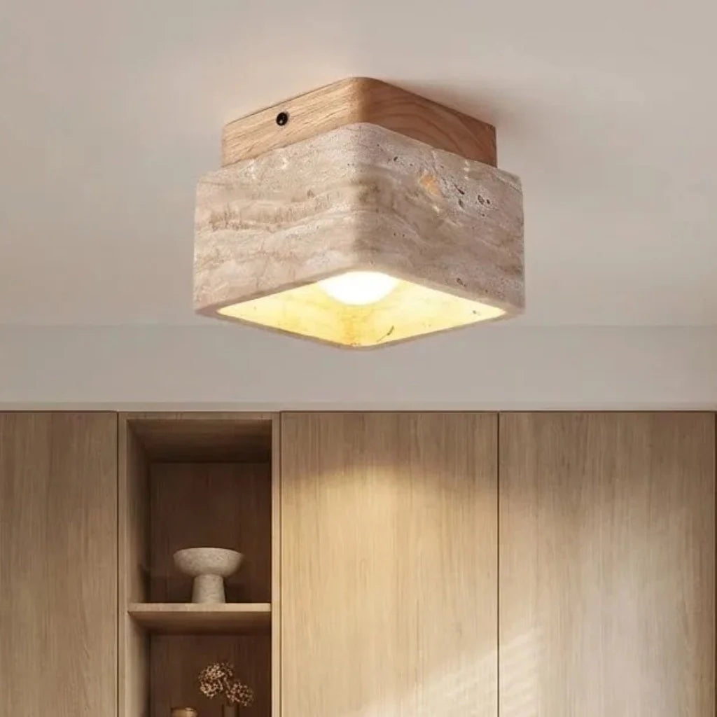 Anisa Modern Square Travertine Ceiling Light