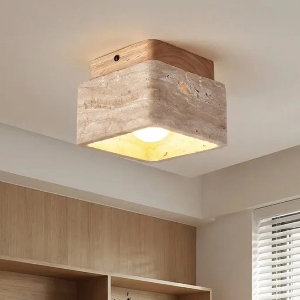 Anisa Modern Square Travertine Ceiling Light
