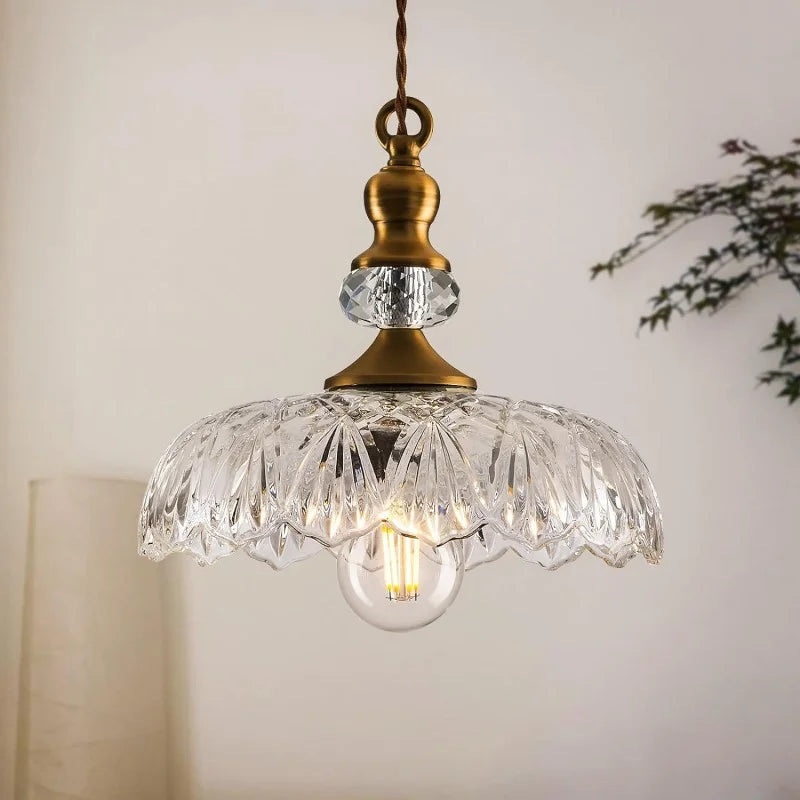 Anthea Retro Brass Glass Flower Pendant Light