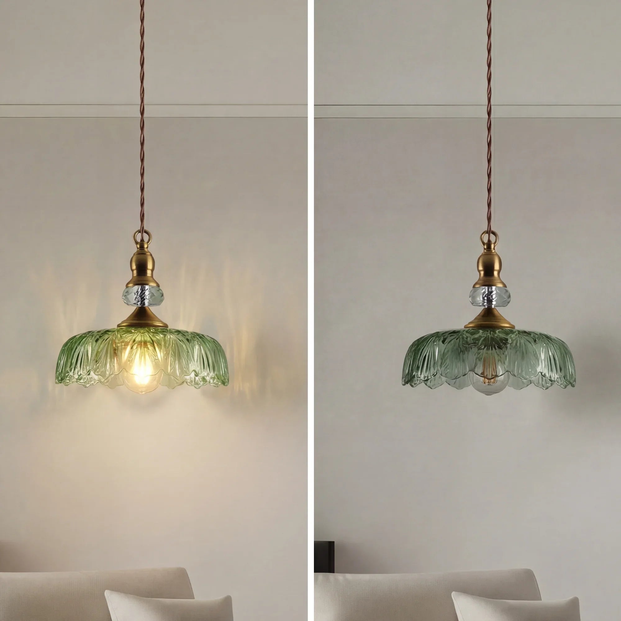 Anthea Retro Brass Glass Flower Pendant Light