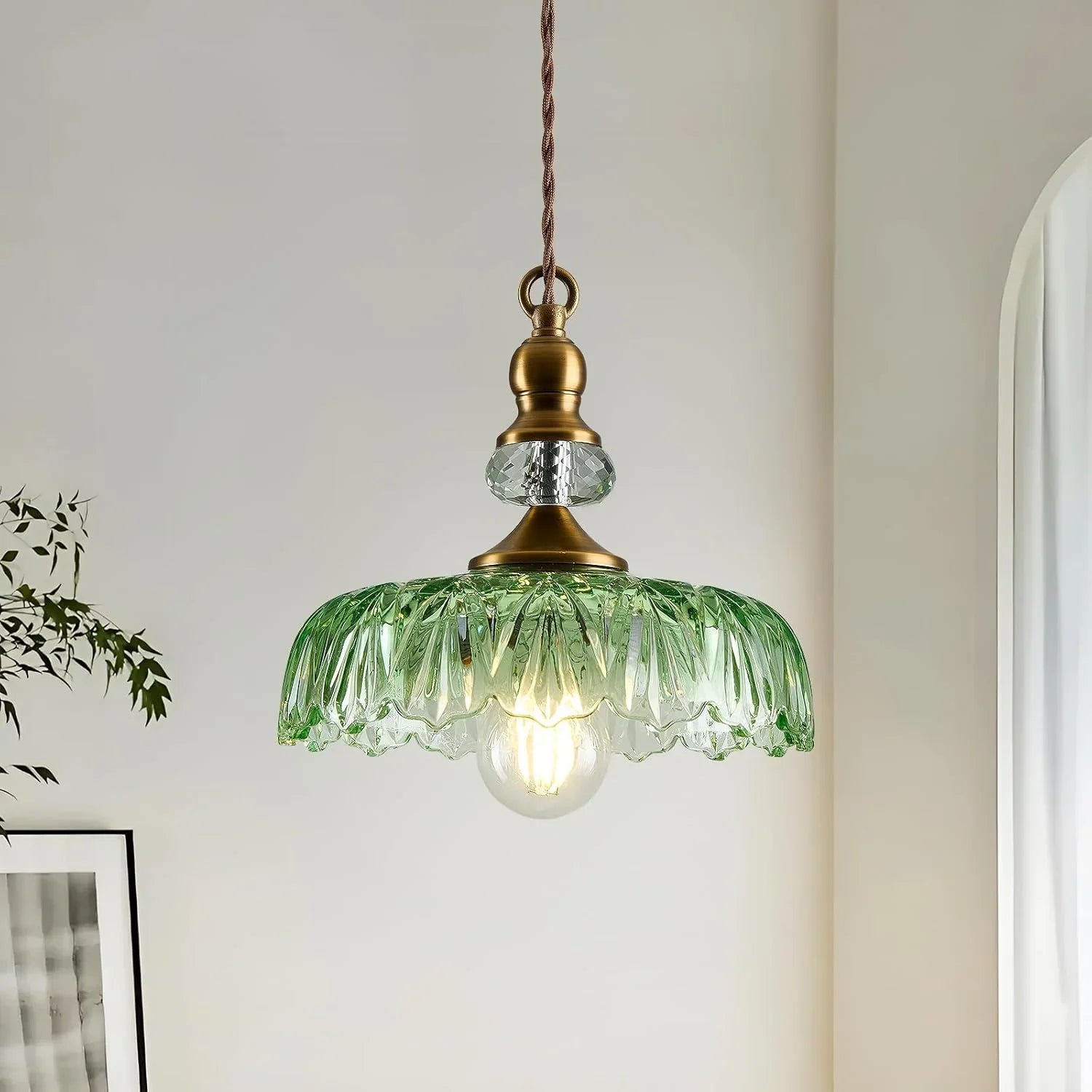 Anthea Retro Brass Glass Flower Pendant Light