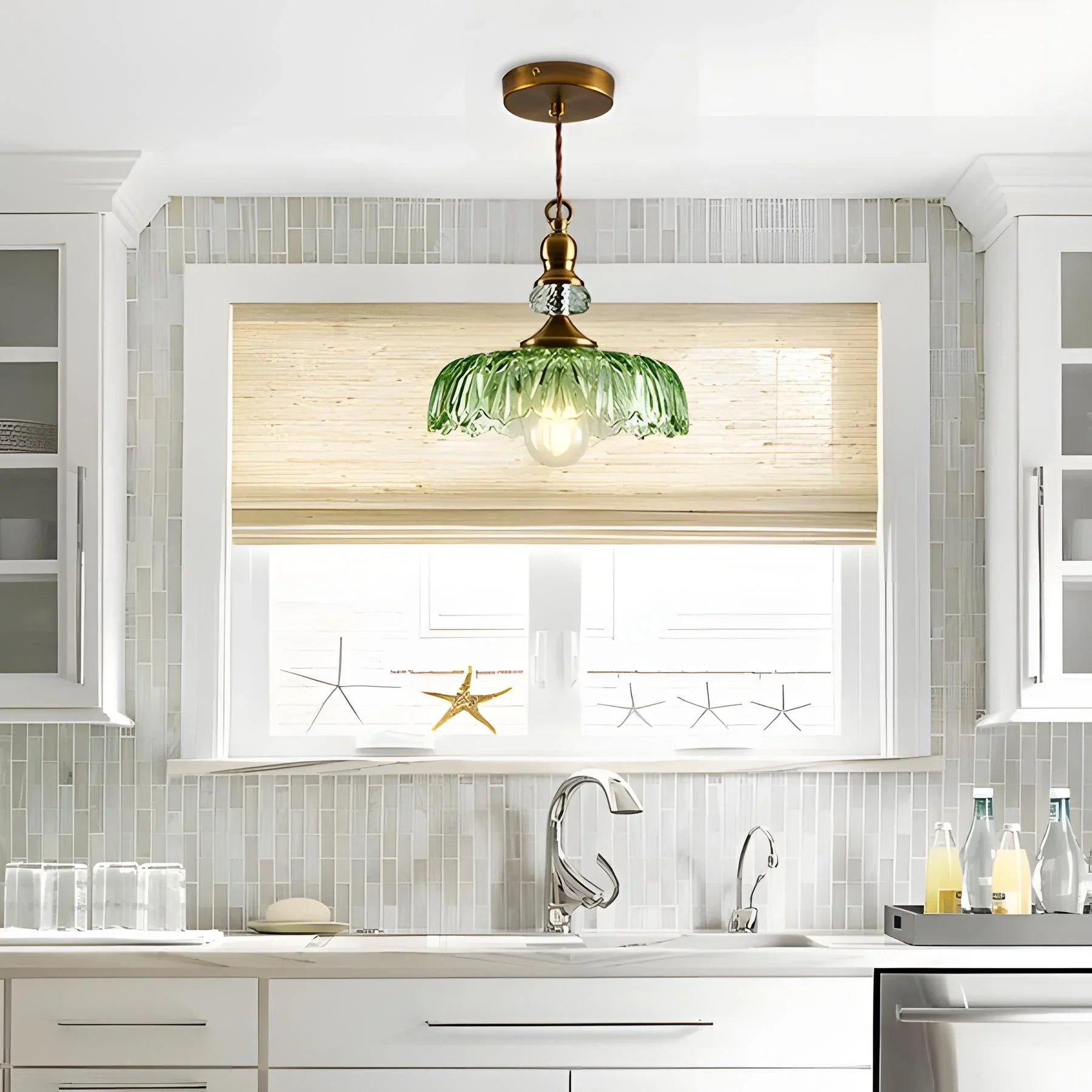 Anthea Retro Brass Glass Flower Pendant Light