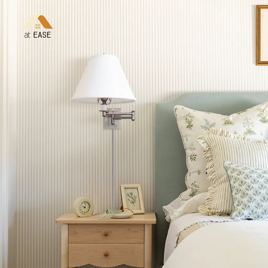 Arlington Linen Shade Metal Swing Arm Wall Lamp