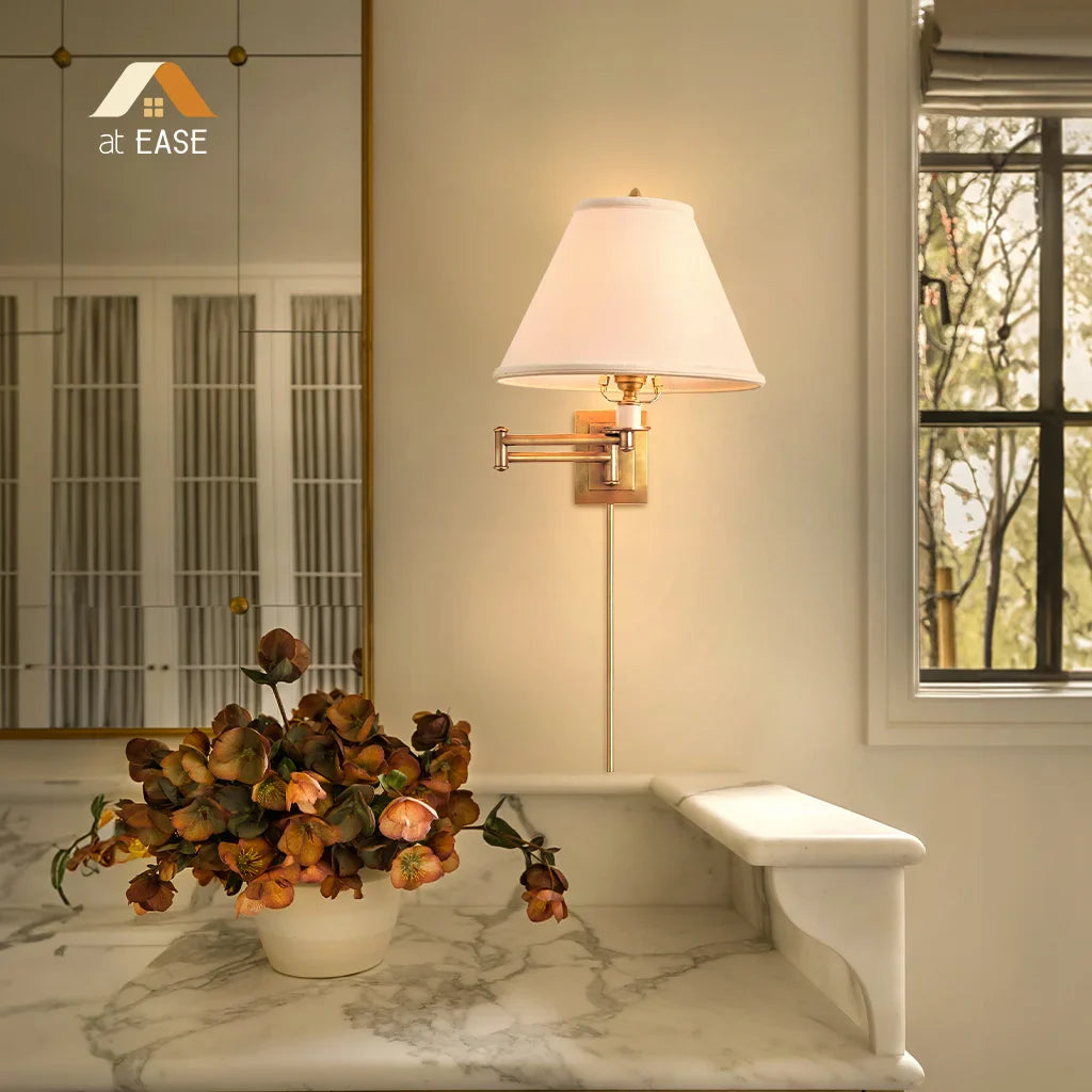 Arlington Linen Shade Metal Swing Arm Wall Lamp